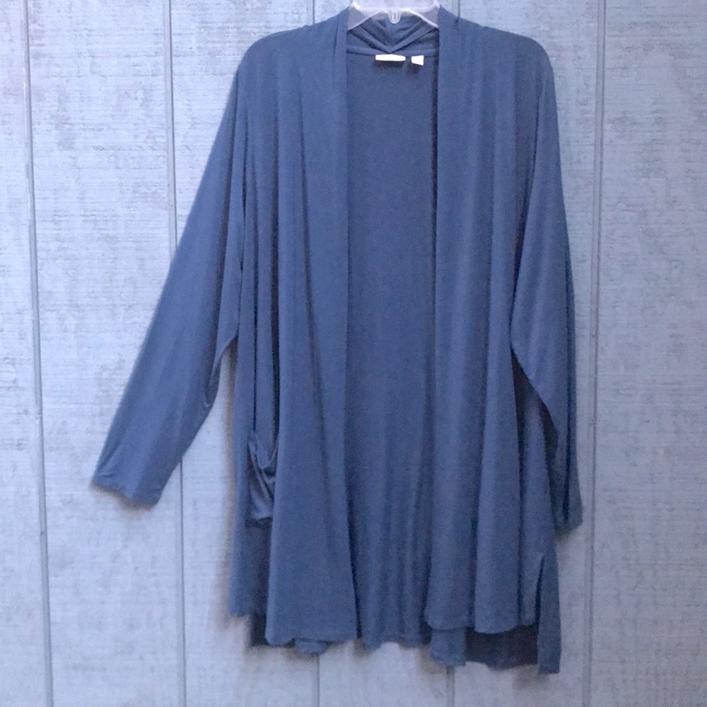 LOGO by Lori Goldstein Teal Open Front Cardigan